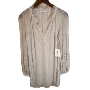 FRAME Metallic Dot Sheer Ruffle Long Sleeve Dress XS NWT